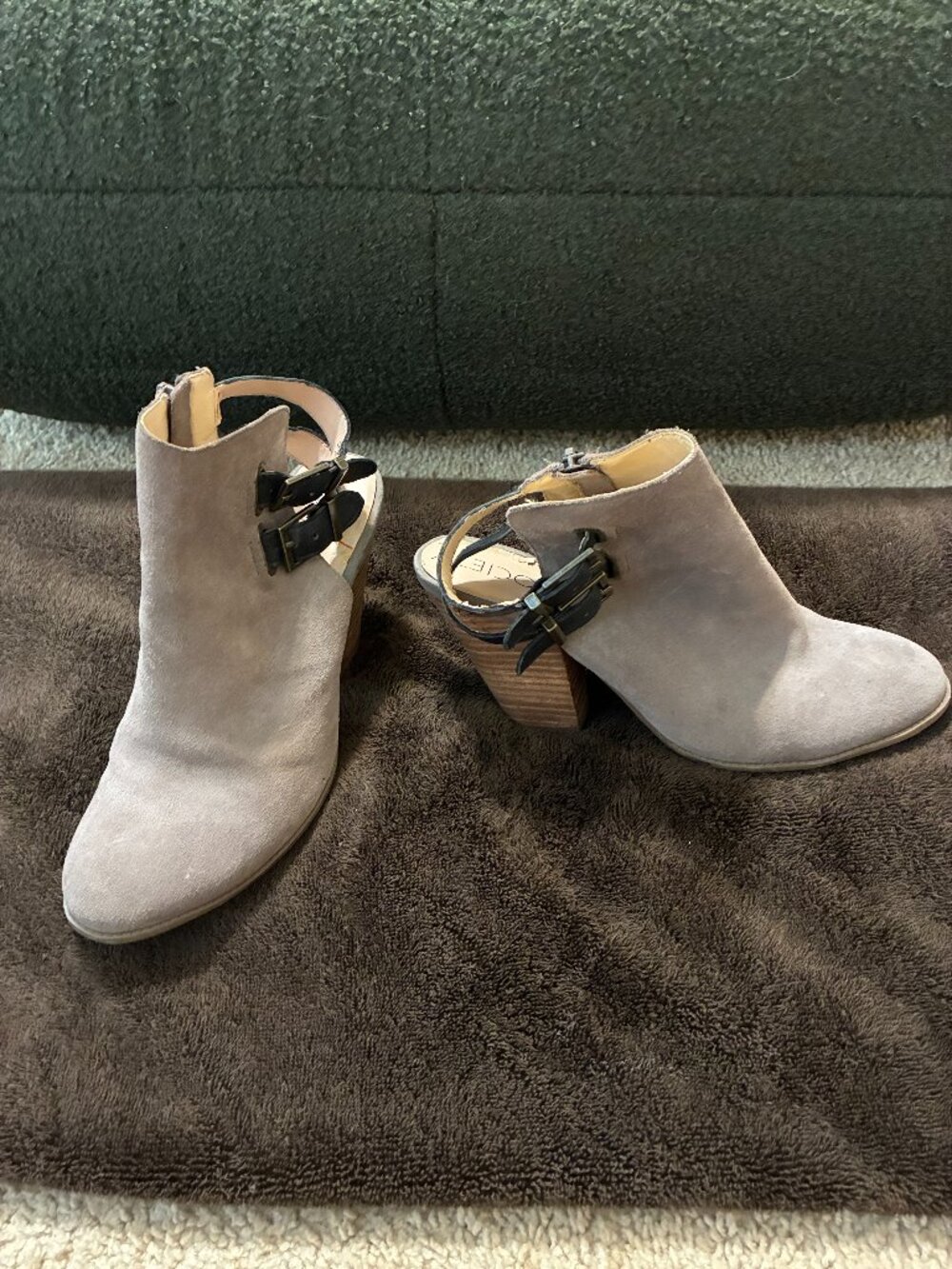 Taupe Suede Buckle Ankle Booties